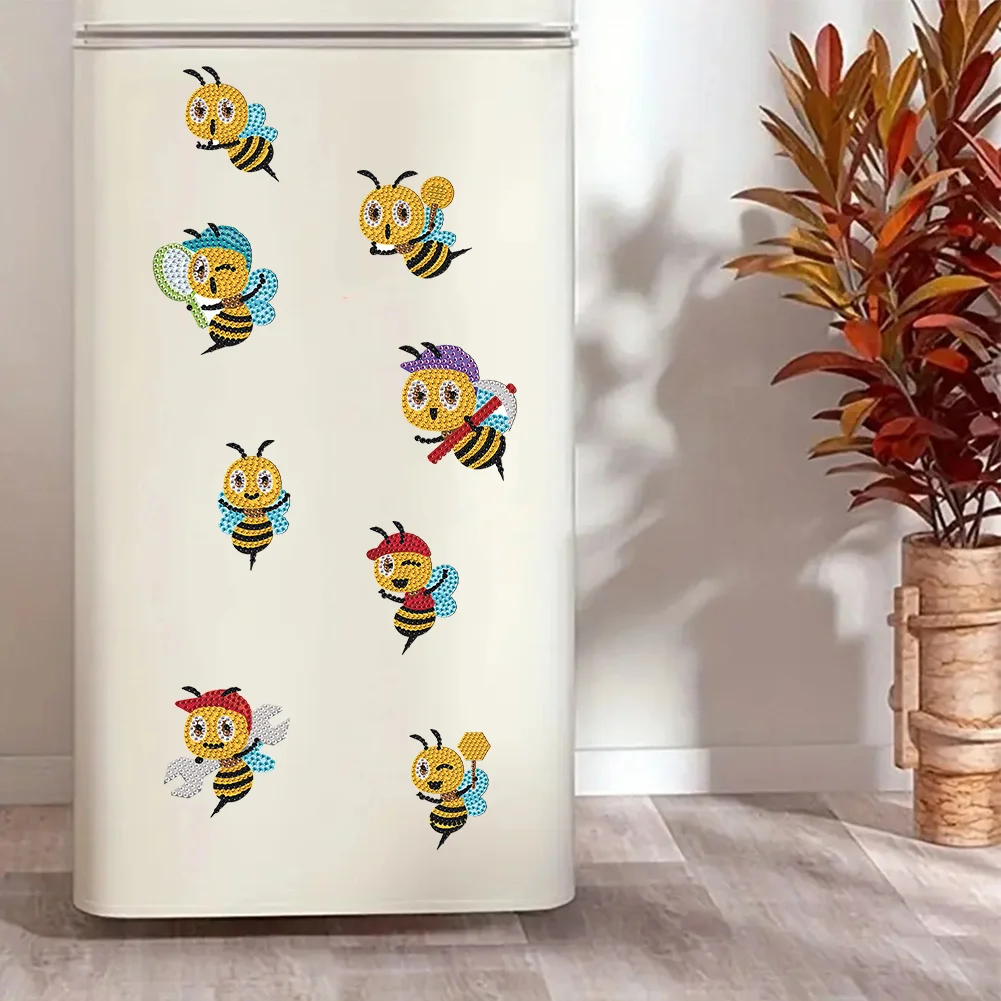 8Pcs DIY Bee Special Shape Diamond Painting Fridge Stickers for Home Decor