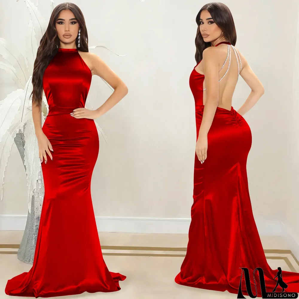 MidiSono - Fashion Solid Women's Round Neck Sleeveless Maxi Dress