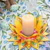 Peinture en diamant en 5D DIY d&eacute;coration acrylique de bureau, bougeoirs fleurs, d&eacute;coleur de bureau maison faite main pour adultes d&eacute;butants (Lotus jaune)