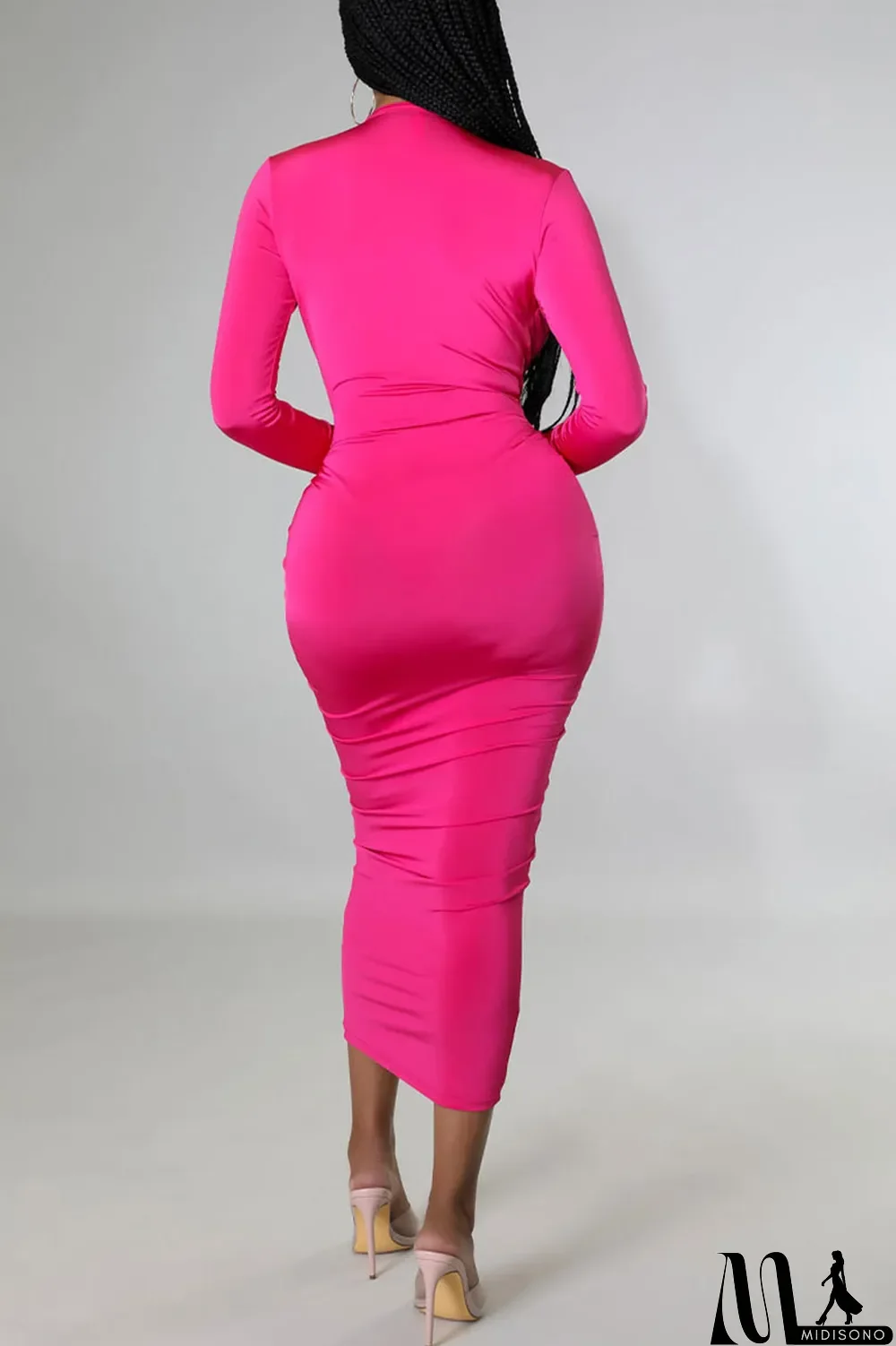 MidiSono - Black Sexy Solid Split Joint V Neck One Step Skirt Dresses