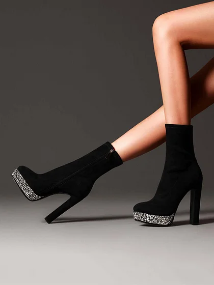 靴 Black Stiletto Boots Suede Pointy Toe Black Over-The-Knee Boots - Suede Tall Boots - Stiletto