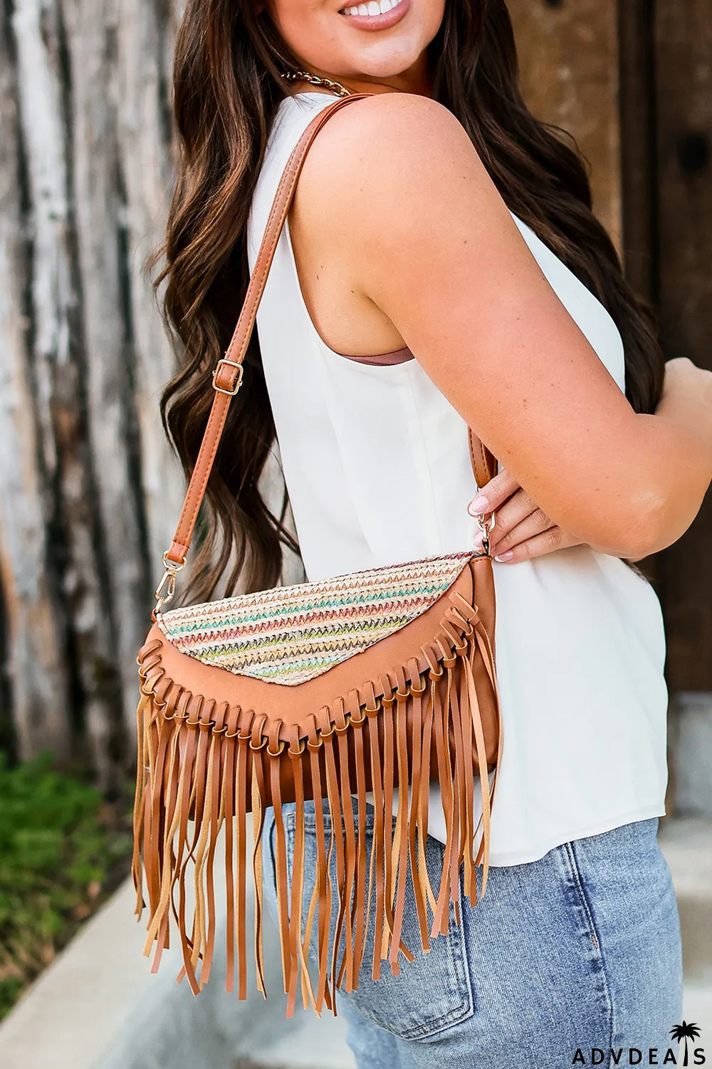 Brown Boho Tribal Crossbody Fringe Envelope Bag