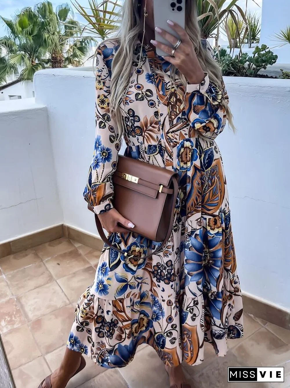 Elegant Floral Print Boho Long Dress Women Sexy Turn-down Collar Button Shirt Dress Spring Summer Loose Pleated Maxi Beach Dress