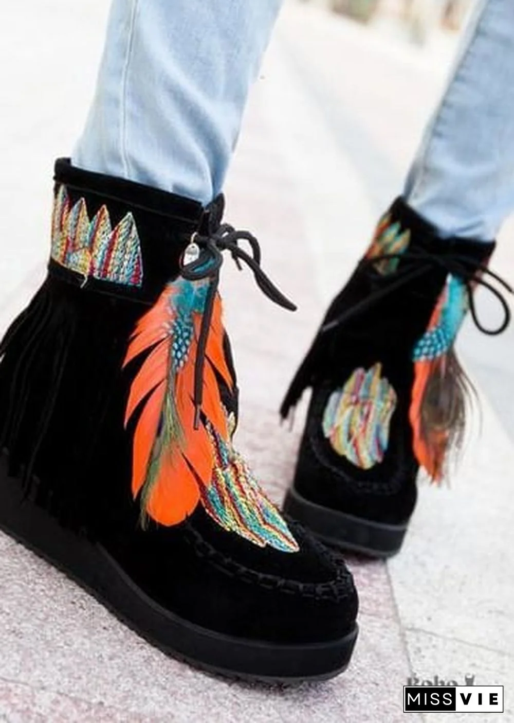 Indian Boho Feather and Fringe Boots
