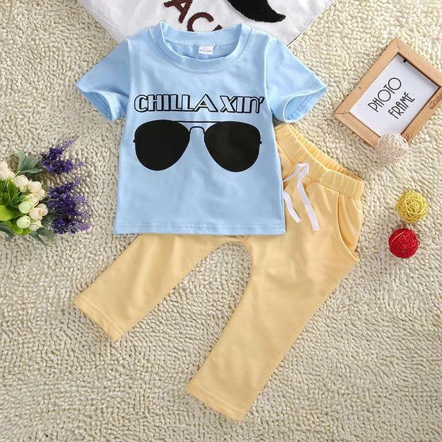 Hot Fashion Baby Boy Short Sleeve T-Shirt Pants Sets Outfit Outerwear Clothes