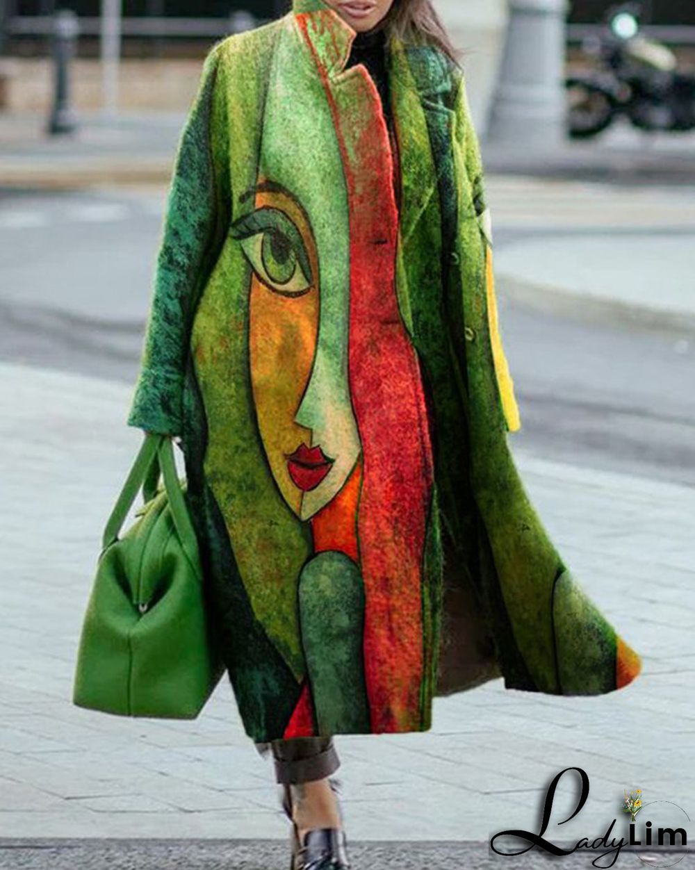 Fall Women's Long Sleeve Turndown Collar Jacket Printed Coat