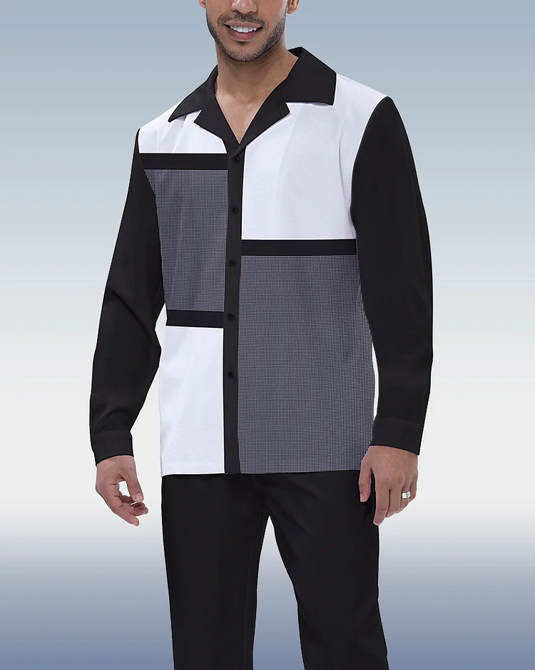 Color Block Plaid Long Sleeve Walking Suit 001