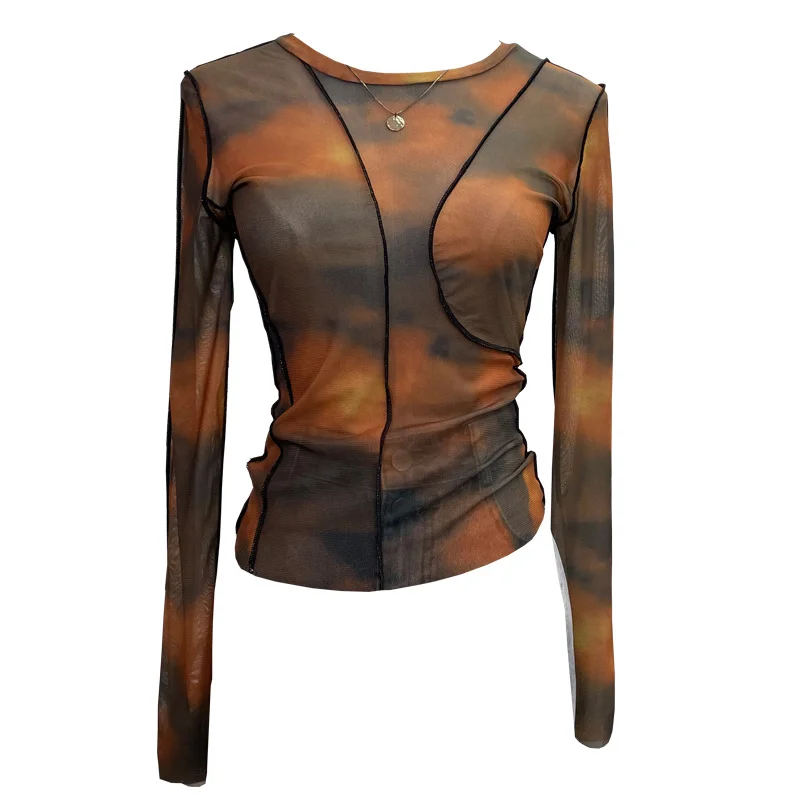 Uveng Sunset Sun Dyed Elastic Mesh Yarn T-Shirt Stacked With Long-Sleeved Top Press Line T-Shirt 8980