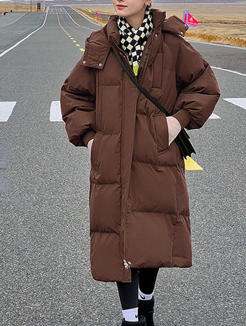 Women Long Sleeve Solid Zipper Loose Down Jacket Coats