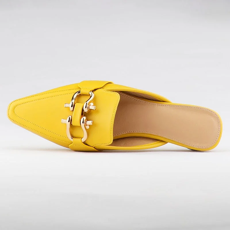 Women Flat Shoes 2021 Spring Autumn Metal Decoration Mules Slippers Ladies Low Heel Luxury Pointed Toe Female Footwear Size 41