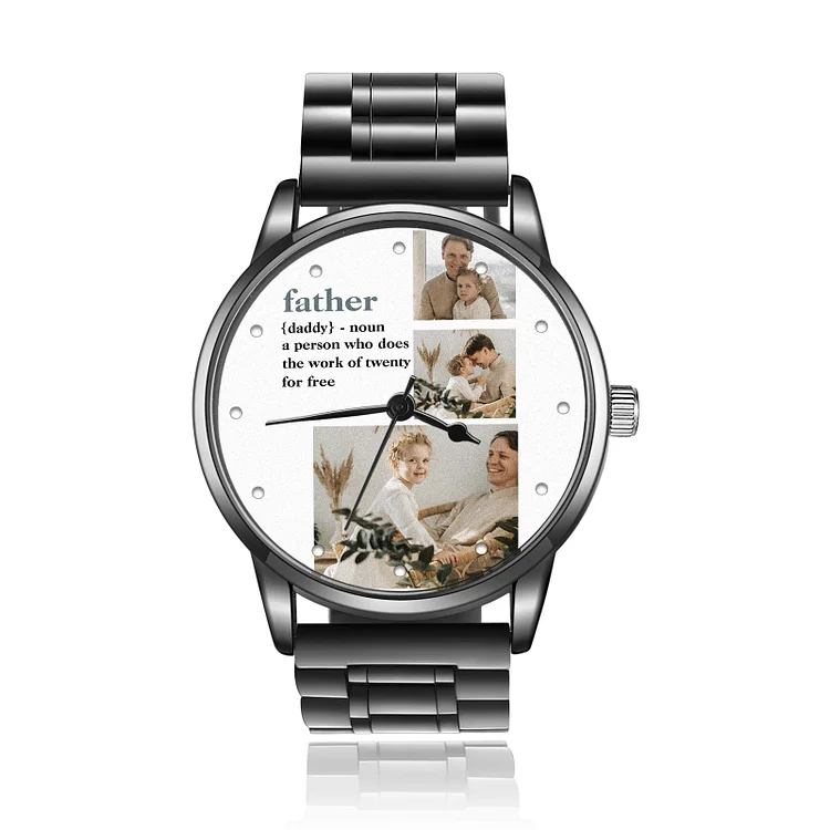 Personalized 3 Photos Watch Stainless Steel Strap Gifts for Father