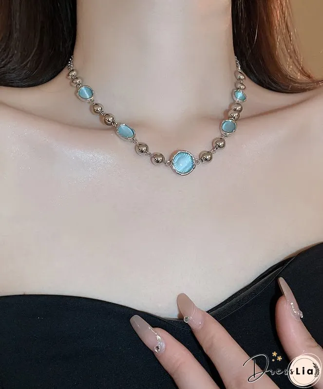 Original Design Blue Alloy Resin Crystal Tassel Princess Necklace