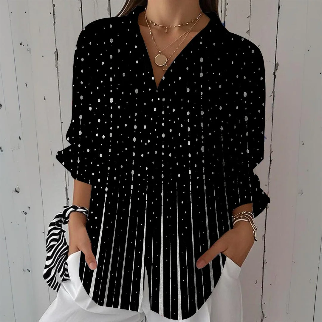Style & Comfort for Mature Women Women Geometric,Black DZCL0293 3/4 Sleeve Shirt Collar Printed Button Tops