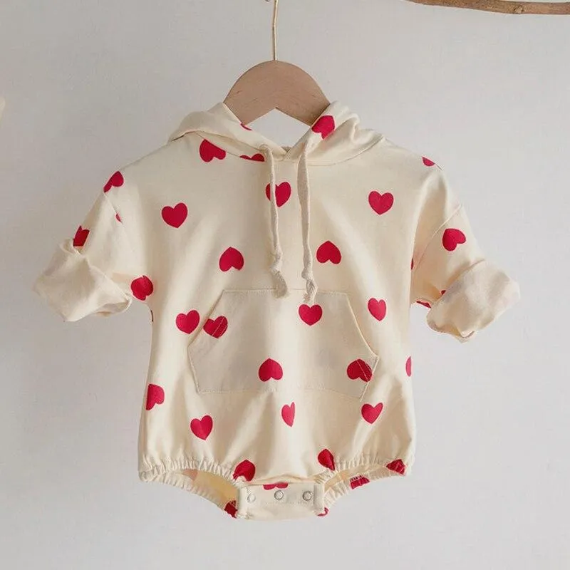 Newborn Baby Boys Girls Long Sleeve Hooded Loving Heart Rompers Clothes 2020 Spring Autumn Baby Toddler Boys Girls Jumpsuits