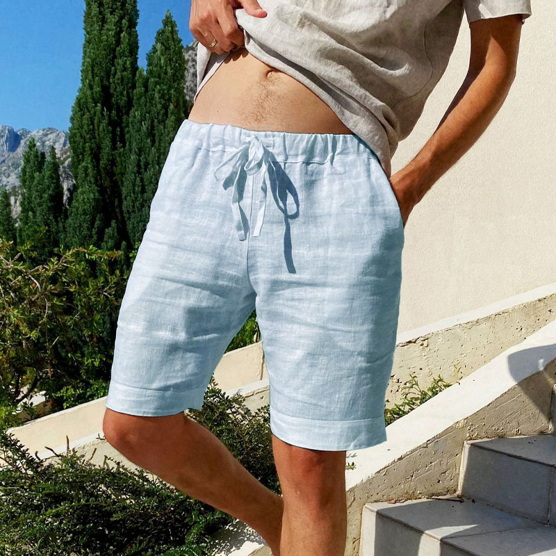 Cotton Linen Drawstring Casual Shorts