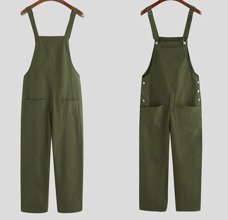 Inongge Fashion Men Bib Pants Solid Color Jumpsuits Joggers Streetwear Casual Multi Pockets Suspenders Cargo Overalls Men Romper