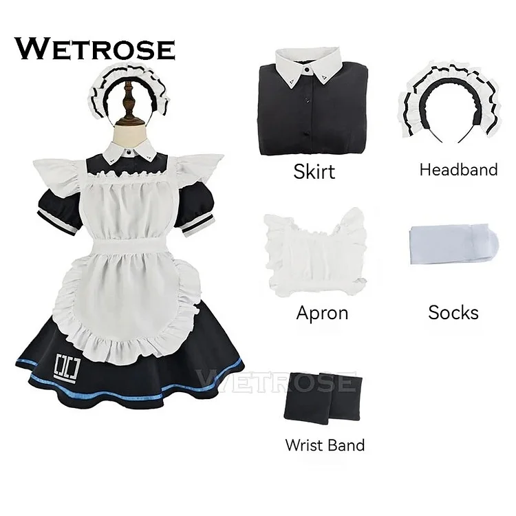 【Wetrose】In Stock Alice Maid Tendou Arisu Blue Archive Cosplay Costume Anime Game Wig Full Set