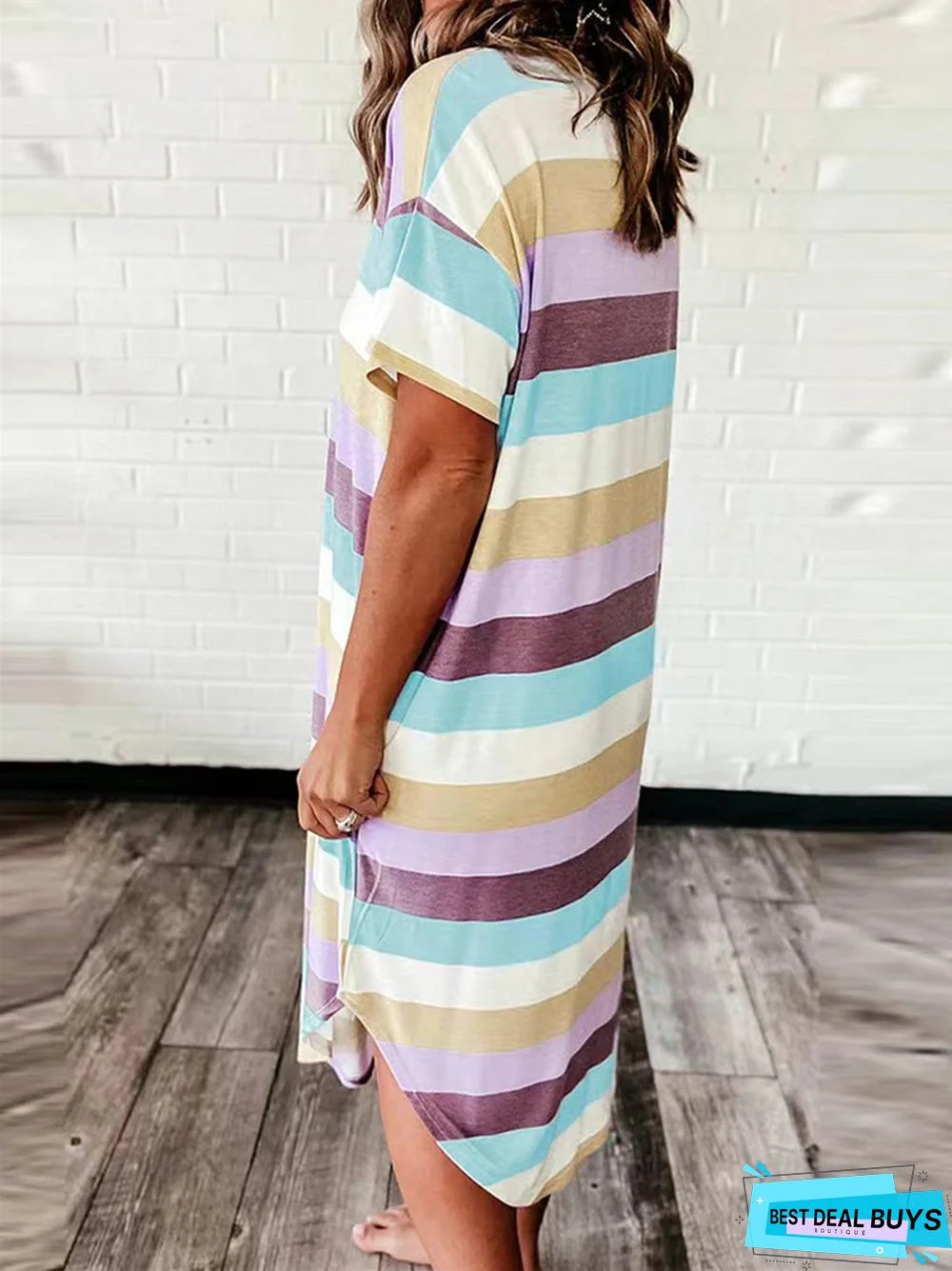 Loose Striped Printed Short Sleeved Jumpsuit Dress