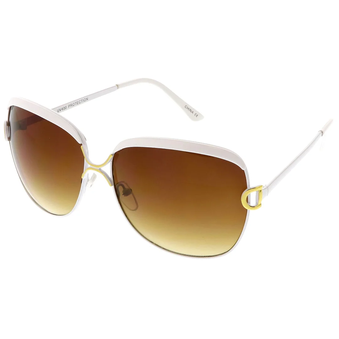 Women's Oversize Metal Square glasses Unique Nose Bridge Neutral Colored Lens 63mm