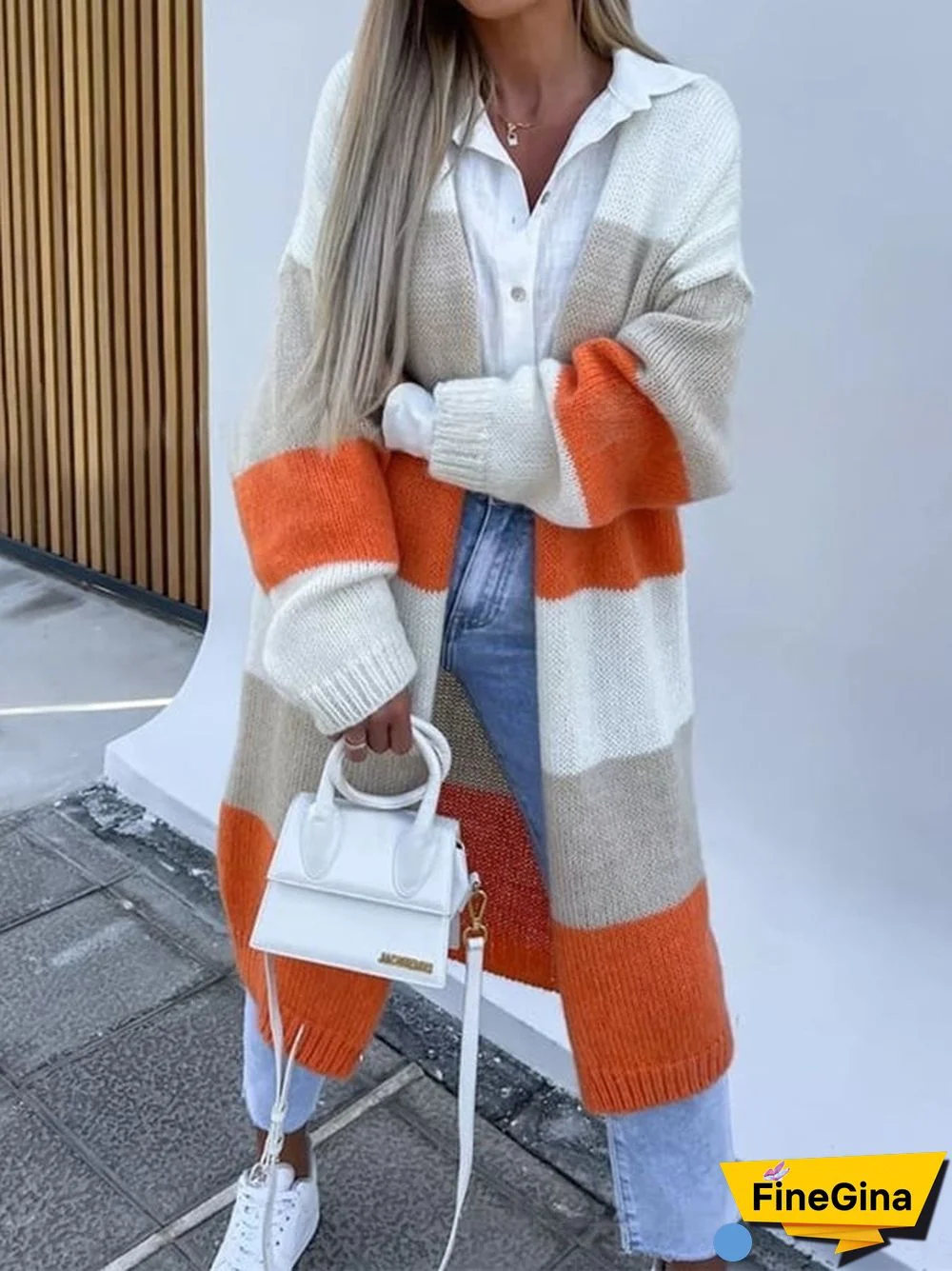 Women's Comfortable Slouchy Casual Colorful Striped Cardigan Sweater