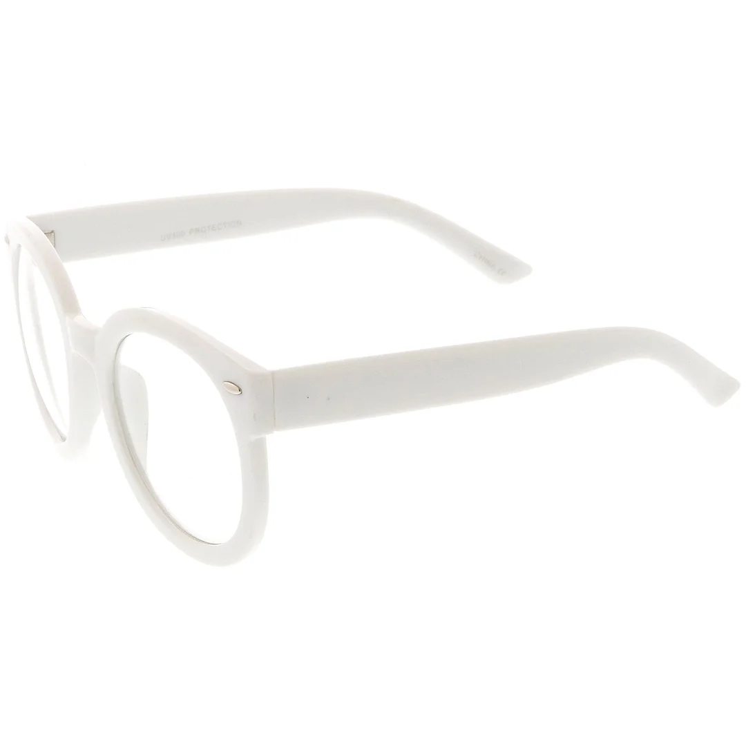 Oversize Thick Arms Round Clear Lens Horn Rimmed Eyeglasses 53mm