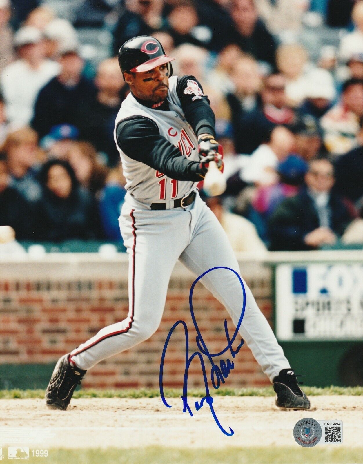 BARRY LARKIN Signed Cincinnati REDS 8x10 Photo Poster painting w/ Beckett COA (BAS)