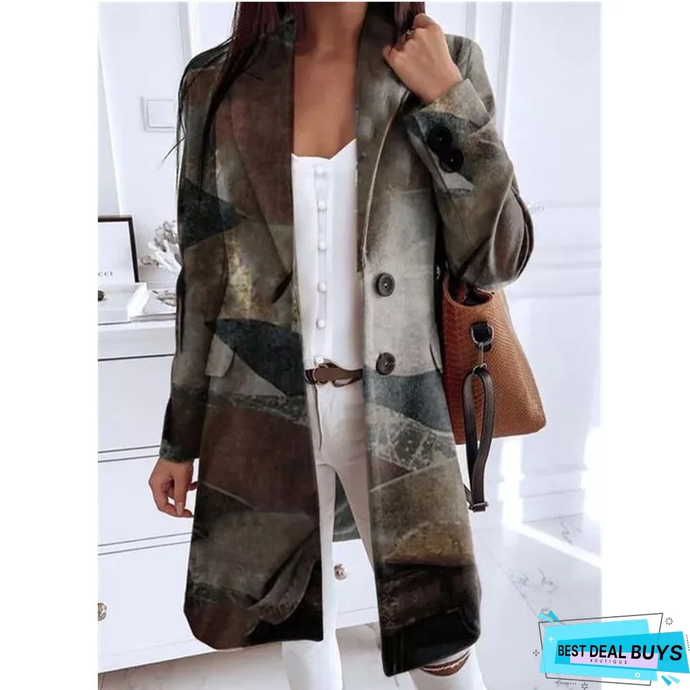New Autumn and Winter Women's Printed Loose Coat