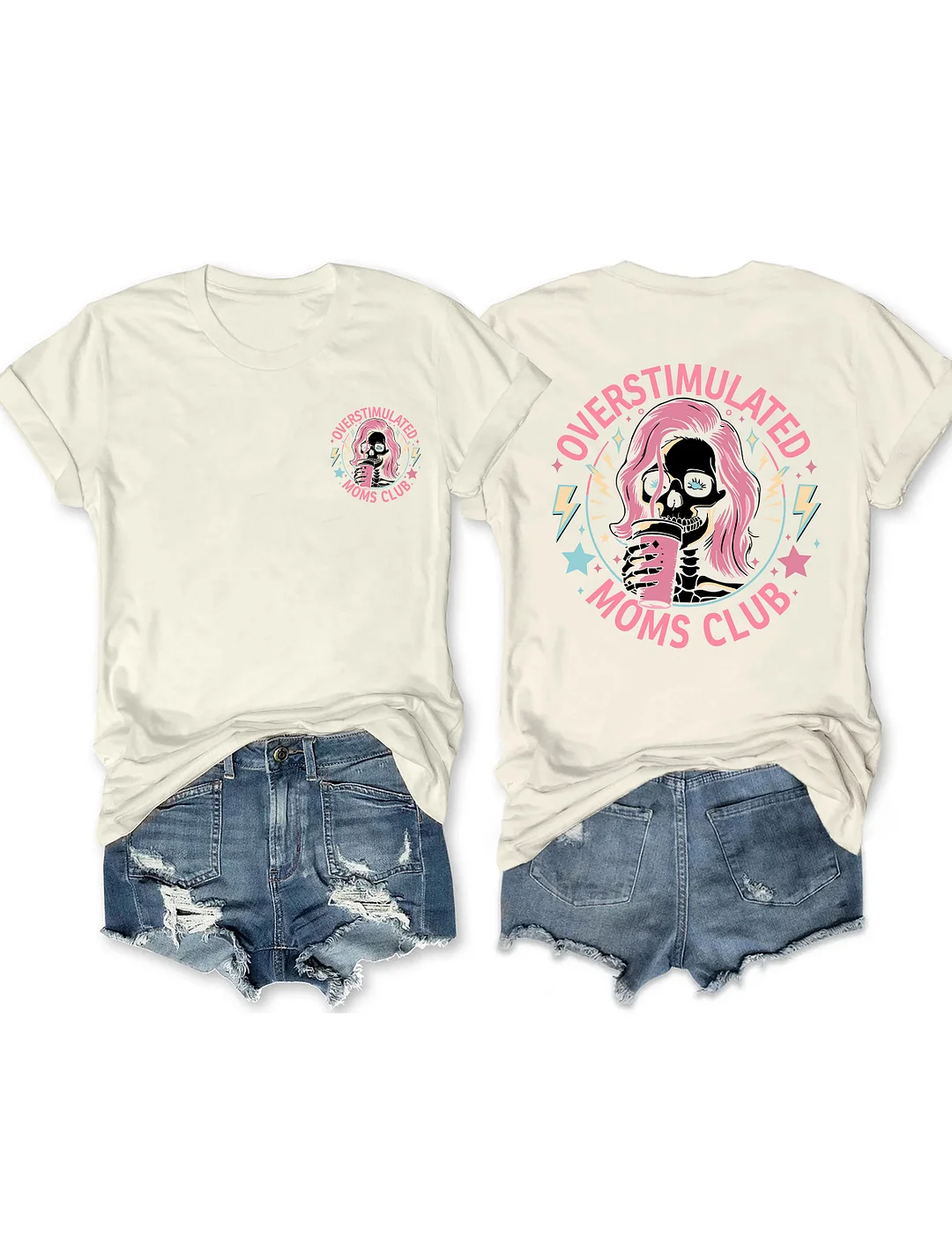 Skeleton Overstimulated Mom Club T-shirt