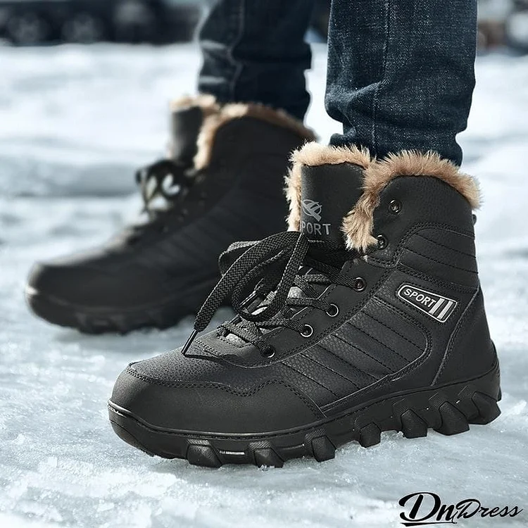 Mens Leather Fur Lined Warm Outdoor Water Resistant Mountaineering Snow Boots