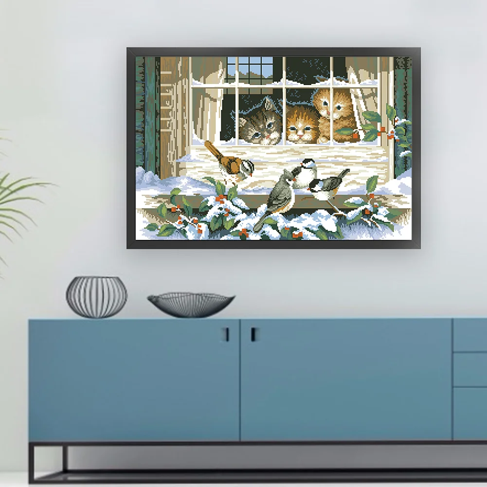 9CT Full Stamped Cross Stitch Bead Embroidery- Cat(Canvas|71*46CM)