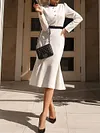Fashion Simple Round-Neck Long Sleeve Belted Falbala Urban Midi Dress
