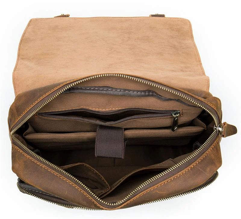 Distinct Vintage Look Genuine Leather Foldover Top Antique Brass Hardware Backpack