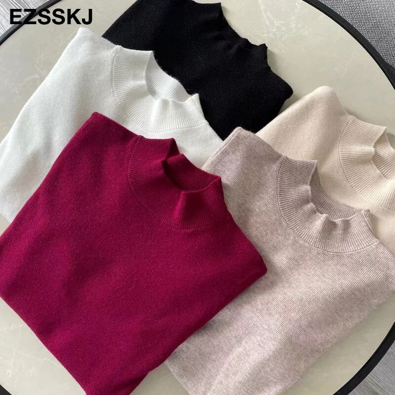 Loose  halfneck Sweater Pullover Women Autumn winter Casual long Sleeve basic plus size Sweater For women Female knit top