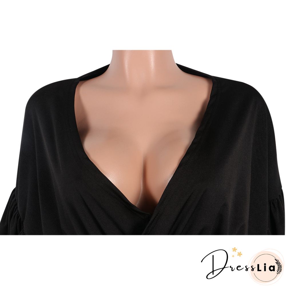 Bubble Long Sleeves V-Neck Mini Dress