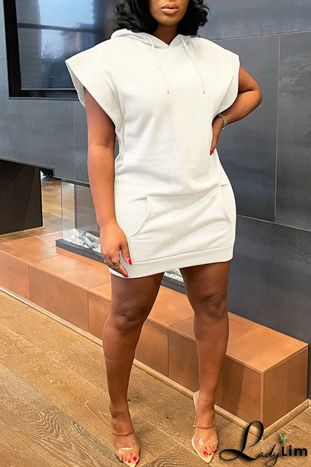 White Casual Solid Patchwork Hooded Collar Straight Dresses