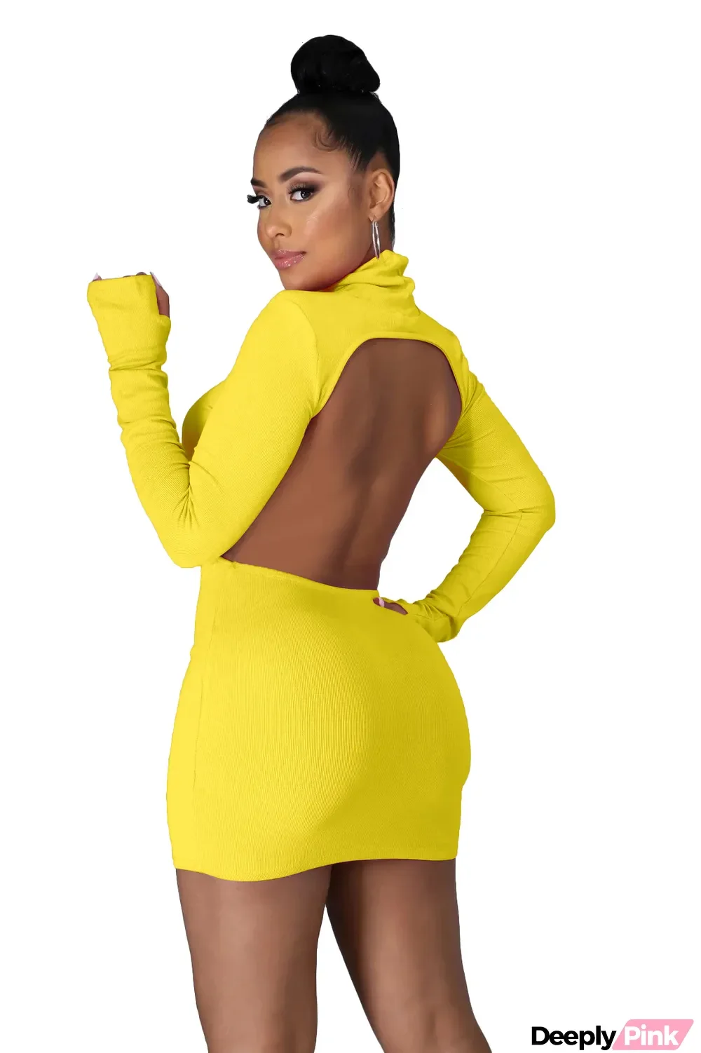 Autumn Party Sexy Cut Out Back Plain Mini Dress