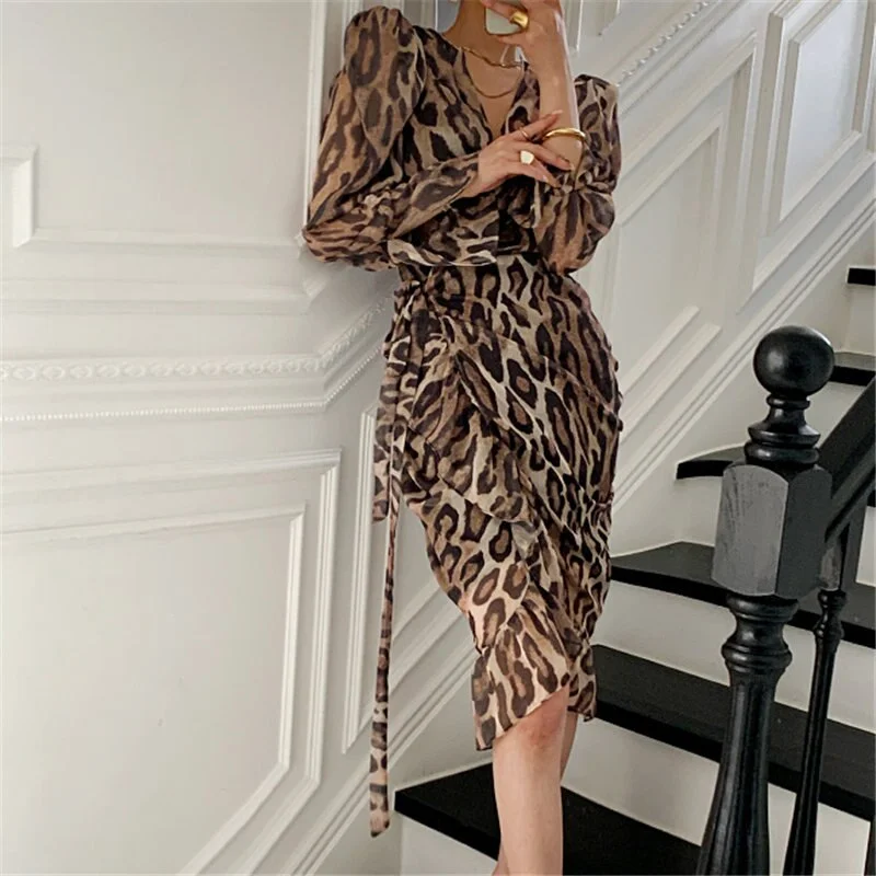 Jangj Alien Kitty Retro Chic Sexy Slim Leopard Female Animal Printed High Waist 2021 Dresses Streetwear Summer Office Lady Vestidos