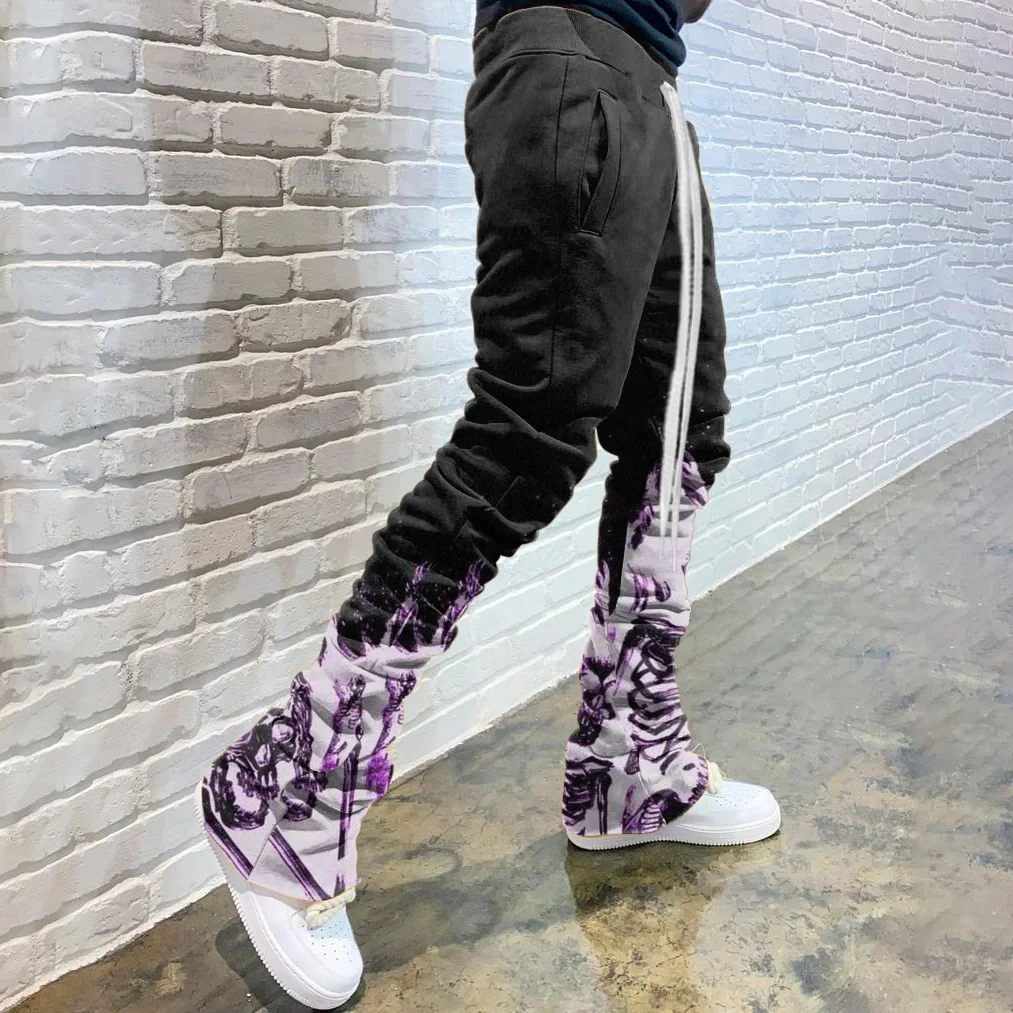 Casual Print Drawstring Flared Trousers