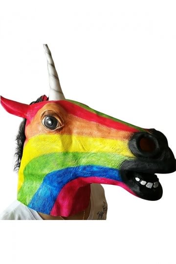 Funny Cute Rainbow Unicorn Latex Mask For Halloween Cosplay Party-elleschic