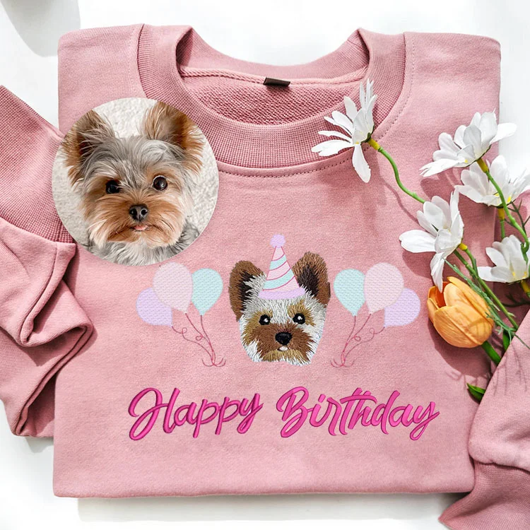 Happy Birthday Custom Embroidered Pet Sweatshirt Hoodie T-shirt for Dog Birthday Party