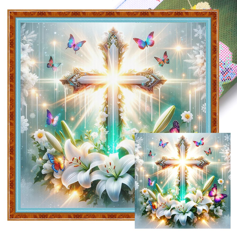 Lily Cross Full 11CT Pre-stamped Canvas(40*40cm) Cross Stitch