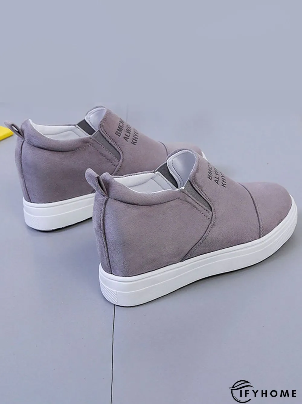Letter Stitching Inner Heightening Round Toe Wedges | IFYHOME
