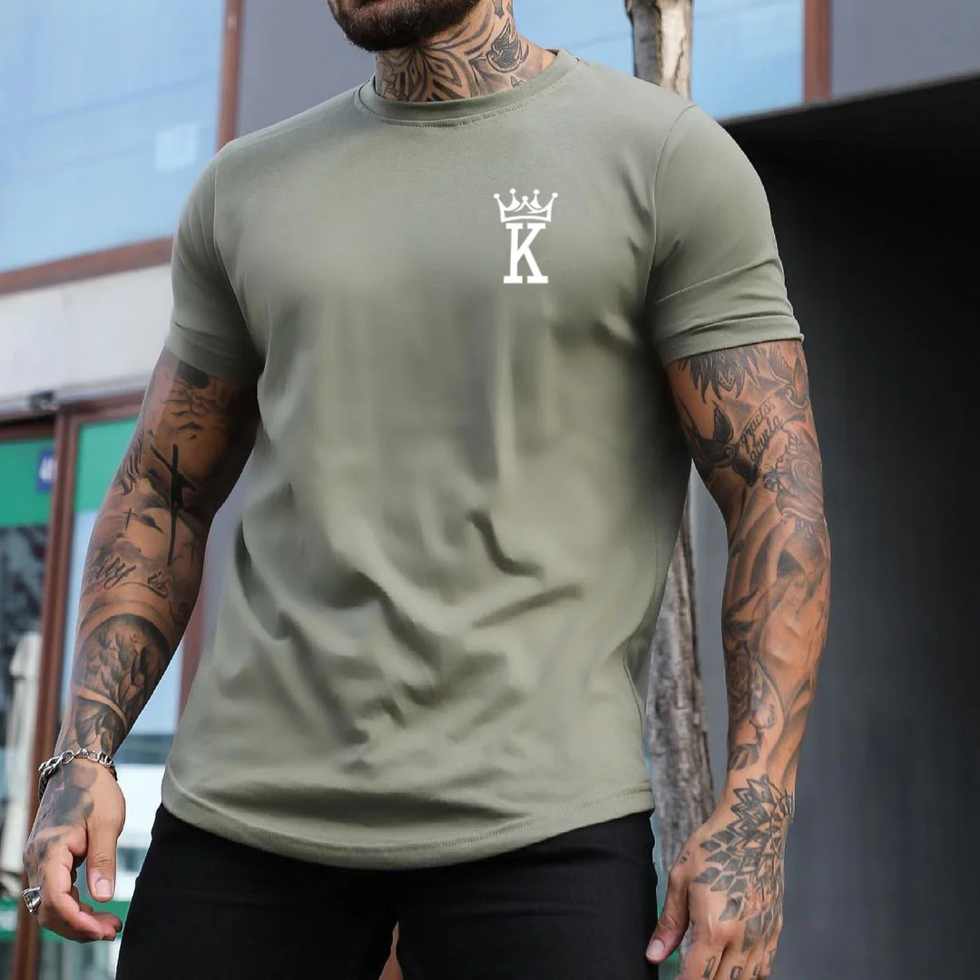 Men's Fashion Crown K Print Casual Slim Fit Short Sleeve T-Shirt