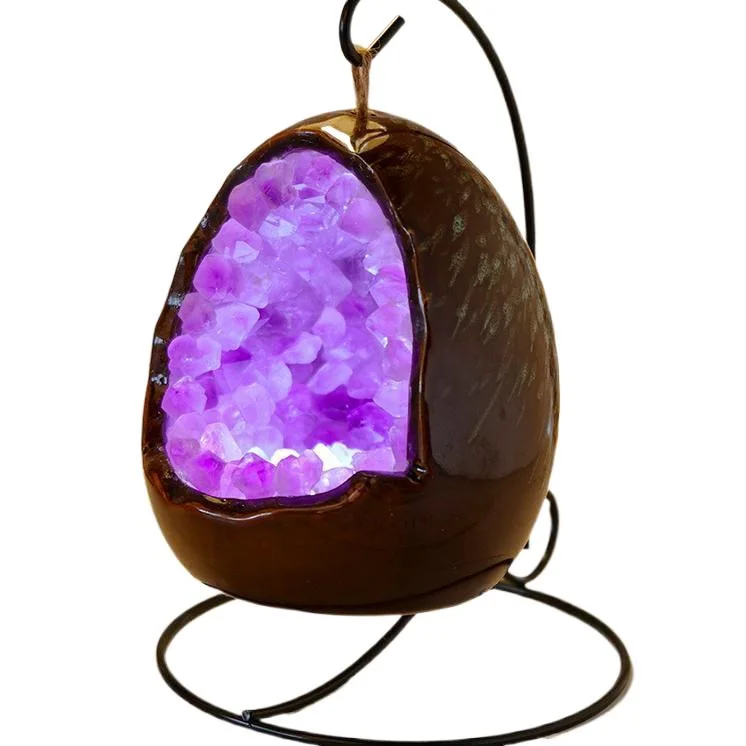 Natural Amethyst Cornucopia Amethyst Tooth Led Light Home Lighting Amethyst Hole Dinosaur Egg Night Light