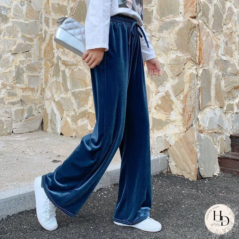 Elastic Waist Plain Loose Velvet Pants