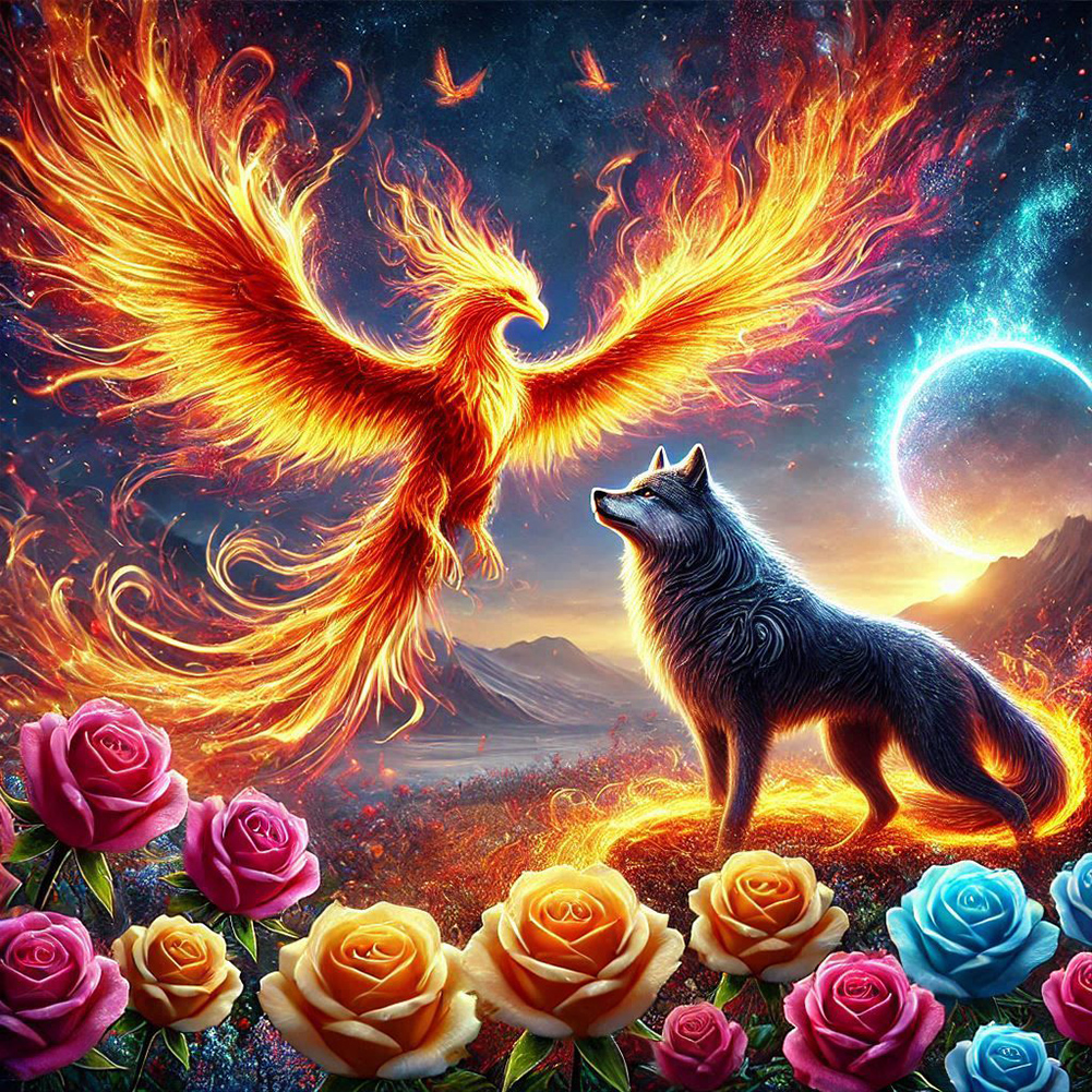 Phoenix And Wolf 40*40cm(canvas) full round drill diamond painting