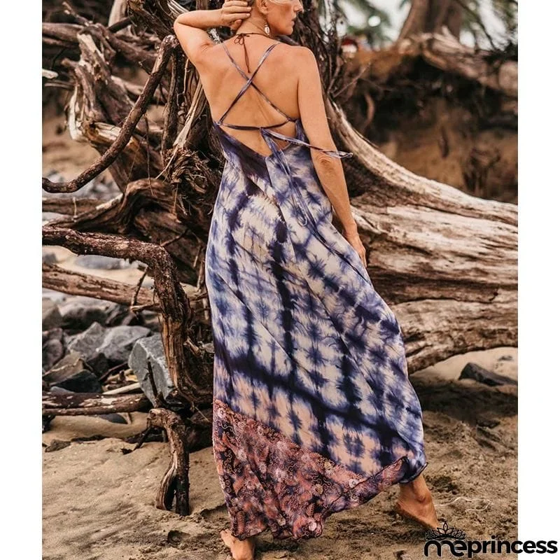 Sexy deep v neck backless cool vacation dress