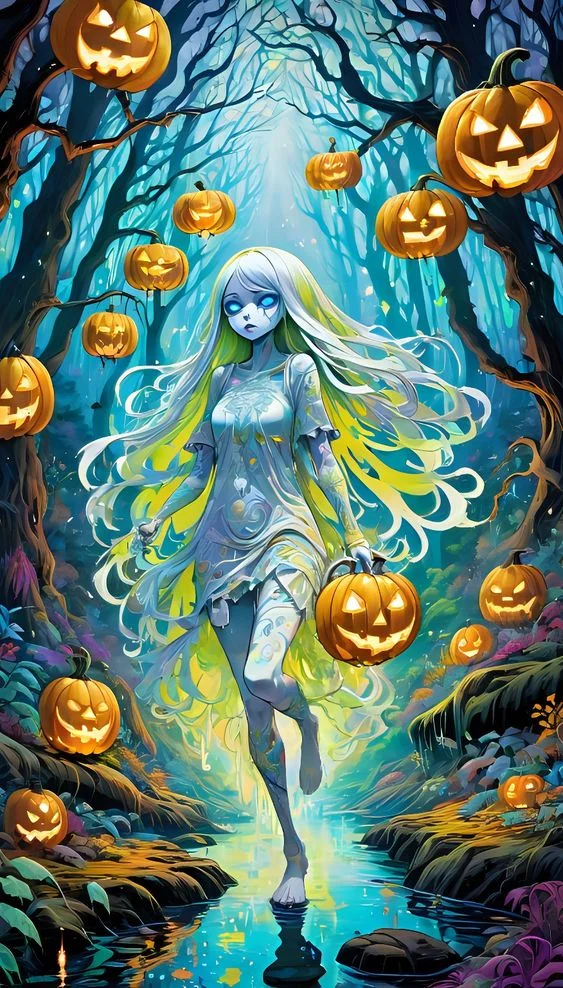 Halloween Anime Witch Girl Pumpkin 11CT Stamped Cross Stitch 40*70CM