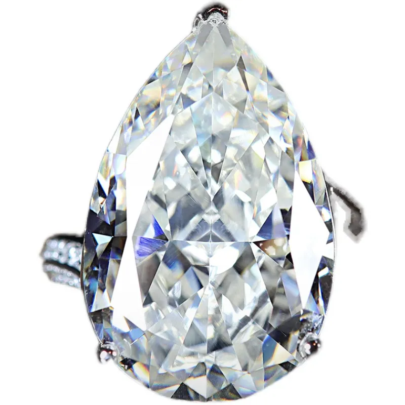 Heavyweight inlaid 30 carat big water drop goddess artificial jewelry 925 silver ring  High Carbon Diamond Rings For Women Sparkling Wedding Party Fine Jewelry 070