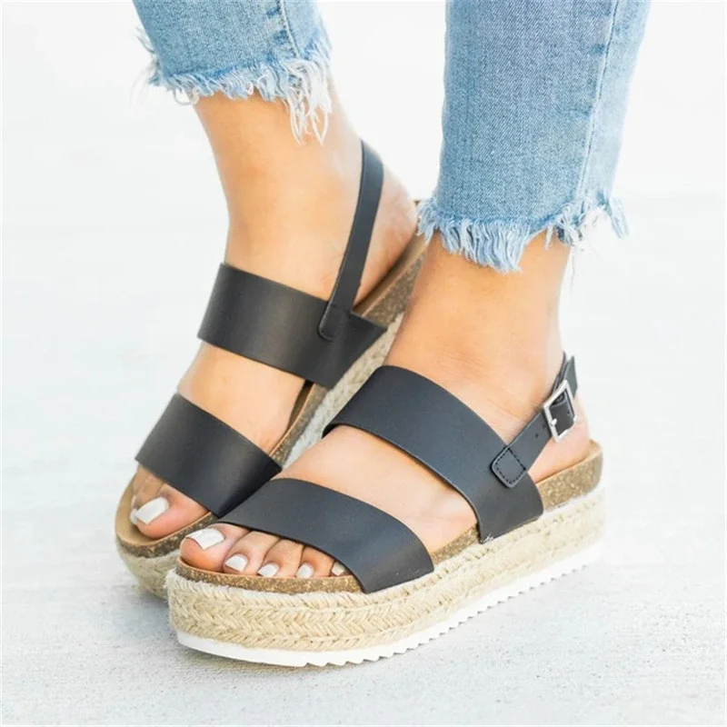 Breakj Women Sandals 2019 Platform Sandals Wedges Shoes Ladies Peep Toe Gladiator Sandalias Mujer Summer Shoes Linen Wedge Heel Sandals